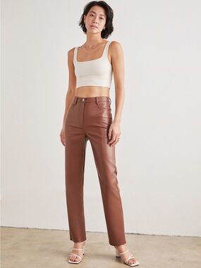 Wilfred High-Rise faux Leather Straight pants- Brown